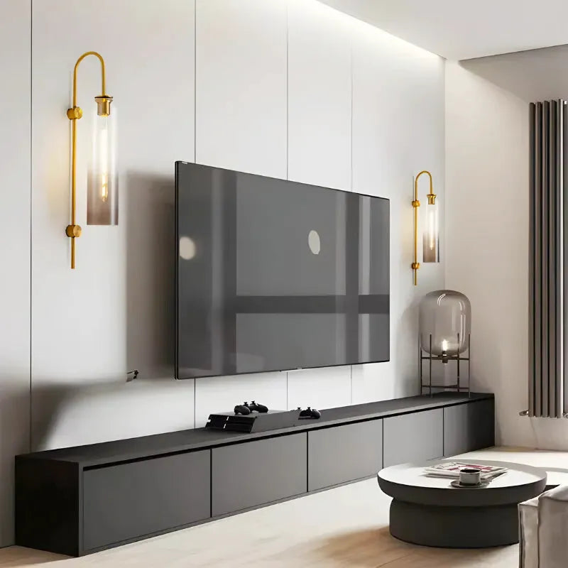 Applique murale LED cylindrique en verre moderne pour salon, lumière blanc chaud, style nordique, marque Luminaire Essenza