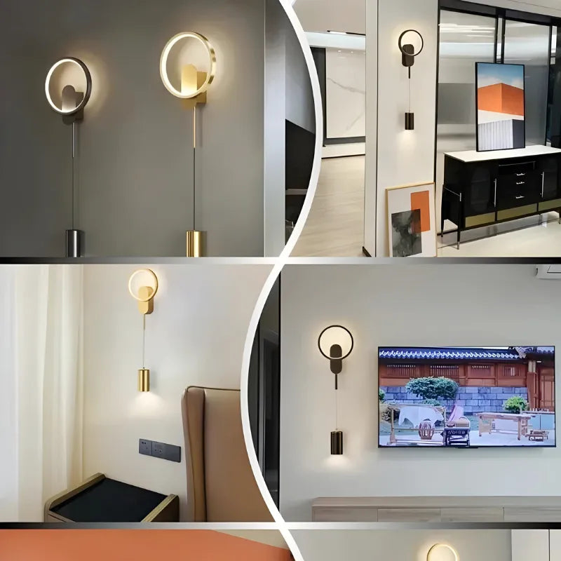 Applique murale LED moderne pour salon, design nordique en noir et blanc, éclairage chaud, marque Luminaire Essenza.