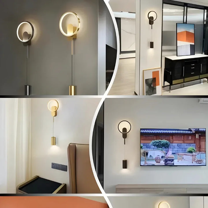 Applique murale LED moderne pour salon, design nordique en noir et blanc, éclairage chaud, marque Luminaire Essenza.